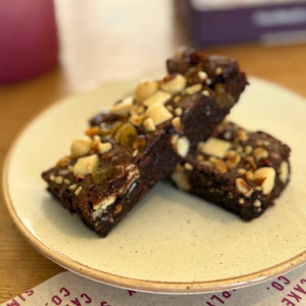 Plate with chocolate nut brownies